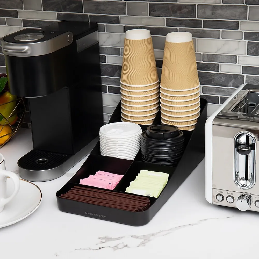 Mind Reader Plastic 7-Compartment Coffee Cup and Condiment Organizer, Black, 2/Pack (2COMP7-BLK)