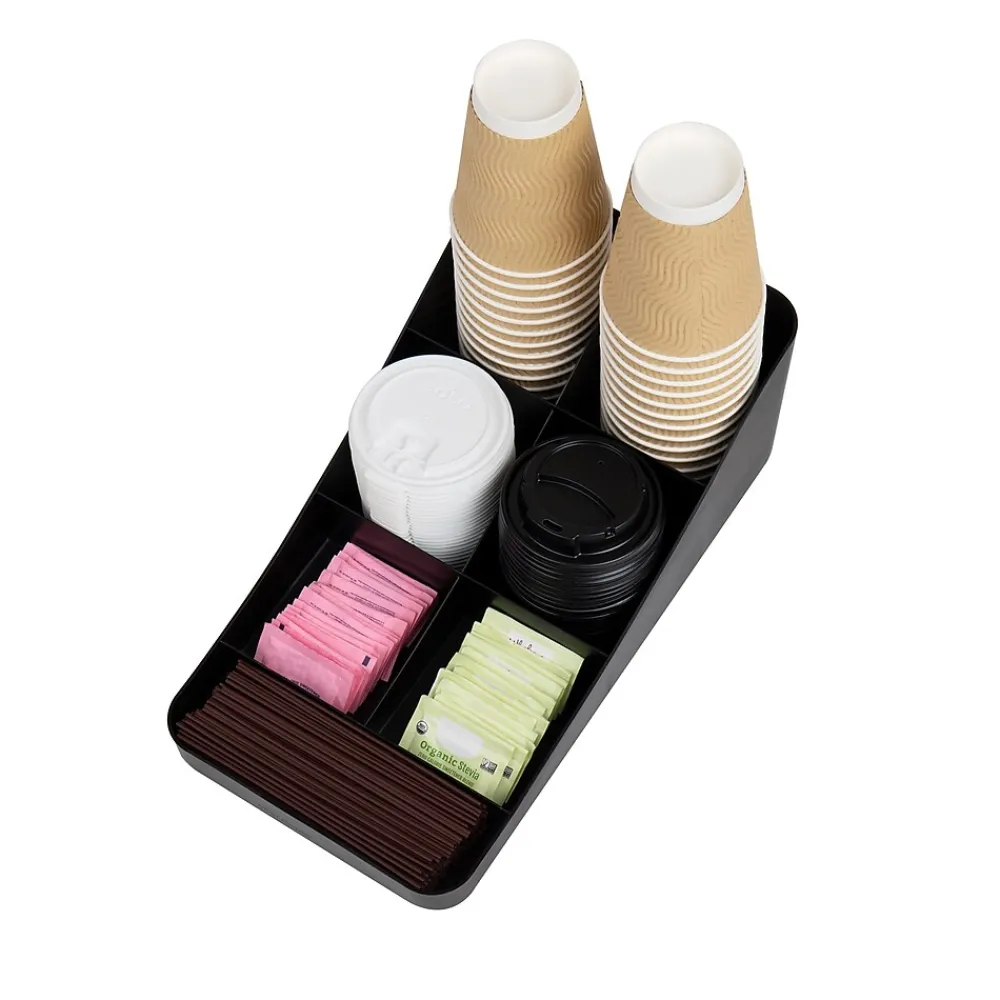 Mind Reader Plastic 7-Compartment Coffee Cup and Condiment Organizer, Black, 2/Pack (2COMP7-BLK)