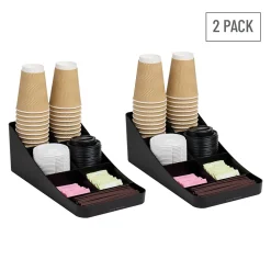 Mind Reader Plastic 7-Compartment Coffee Cup and Condiment Organizer, Black, 2/Pack (2COMP7-BLK)