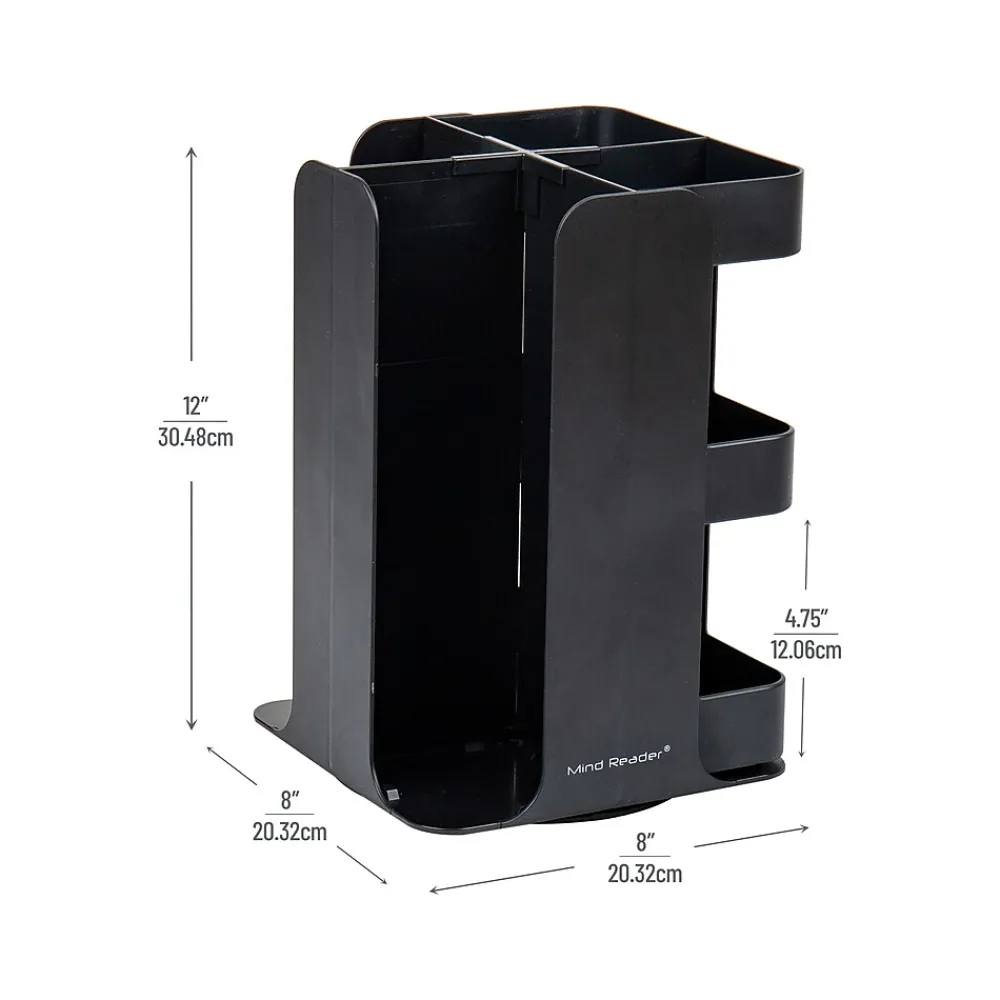 Mind Reader Plastic 8-Compartment Cup and Condiment Carousel Countertop Organizer, Black (CUPOSPIN-BLK)