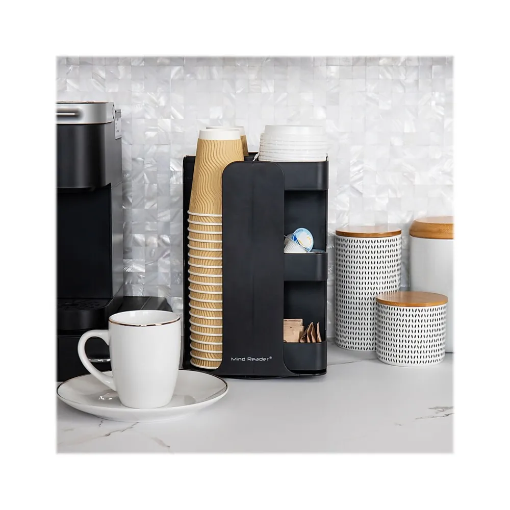 Mind Reader Plastic 8-Compartment Cup and Condiment Carousel Countertop Organizer, Black (CUPOSPIN-BLK)