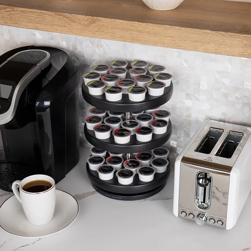 Mind Reader Plastic 3-Tier Single Serve Pod Carousel, 45 Pod Capacity, Black (PODSUS45-BLK)