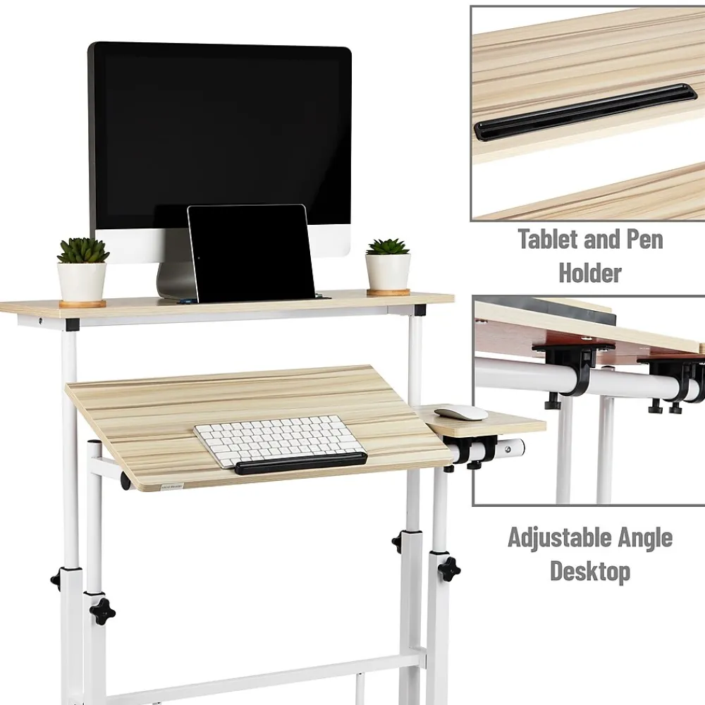Standing Desks*Mind Reader Woodland Collection 21"W Manual Adjustable Standing Desk, White (SDROLLXL-WHT)