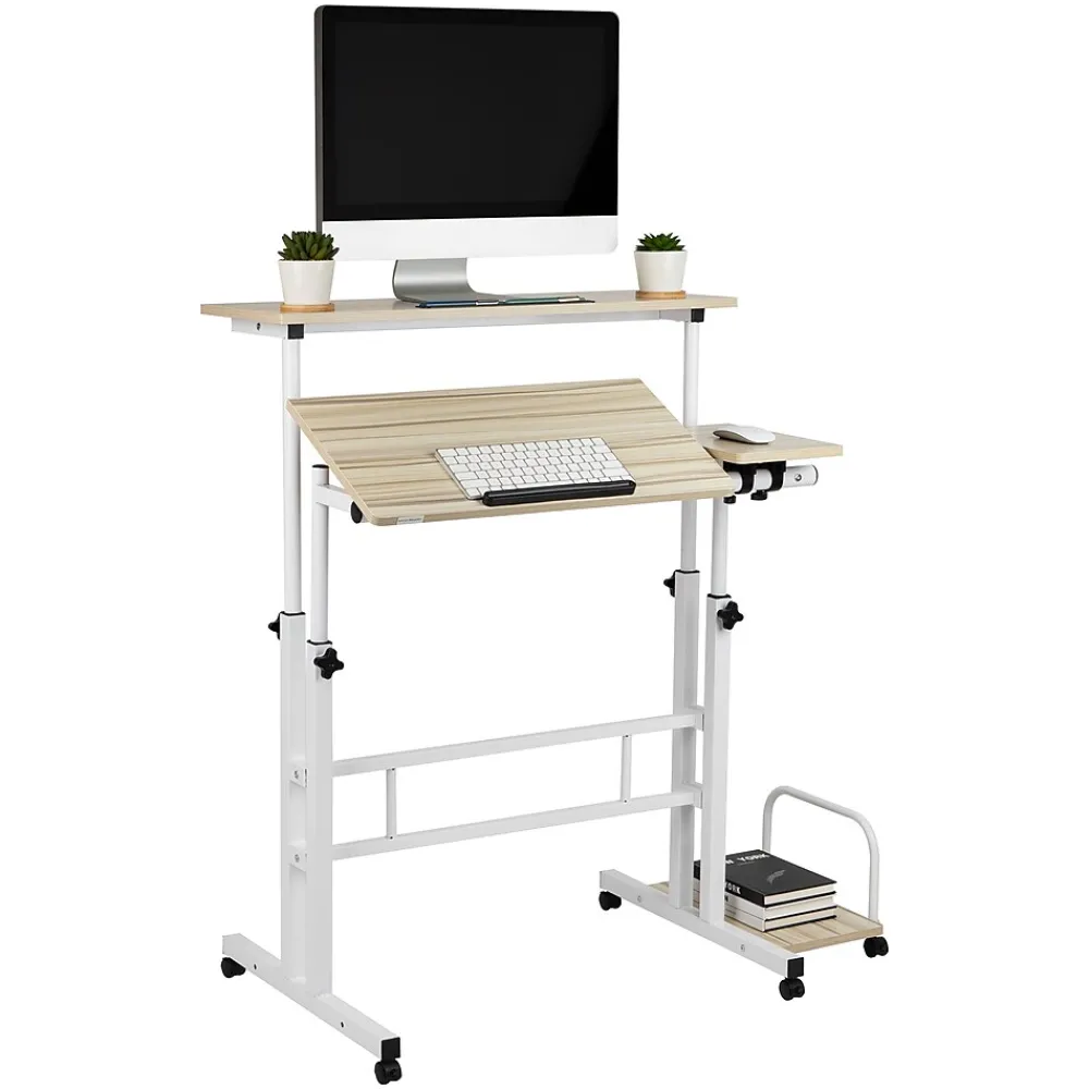 Standing Desks*Mind Reader Woodland Collection 21"W Manual Adjustable Standing Desk, White (SDROLLXL-WHT)