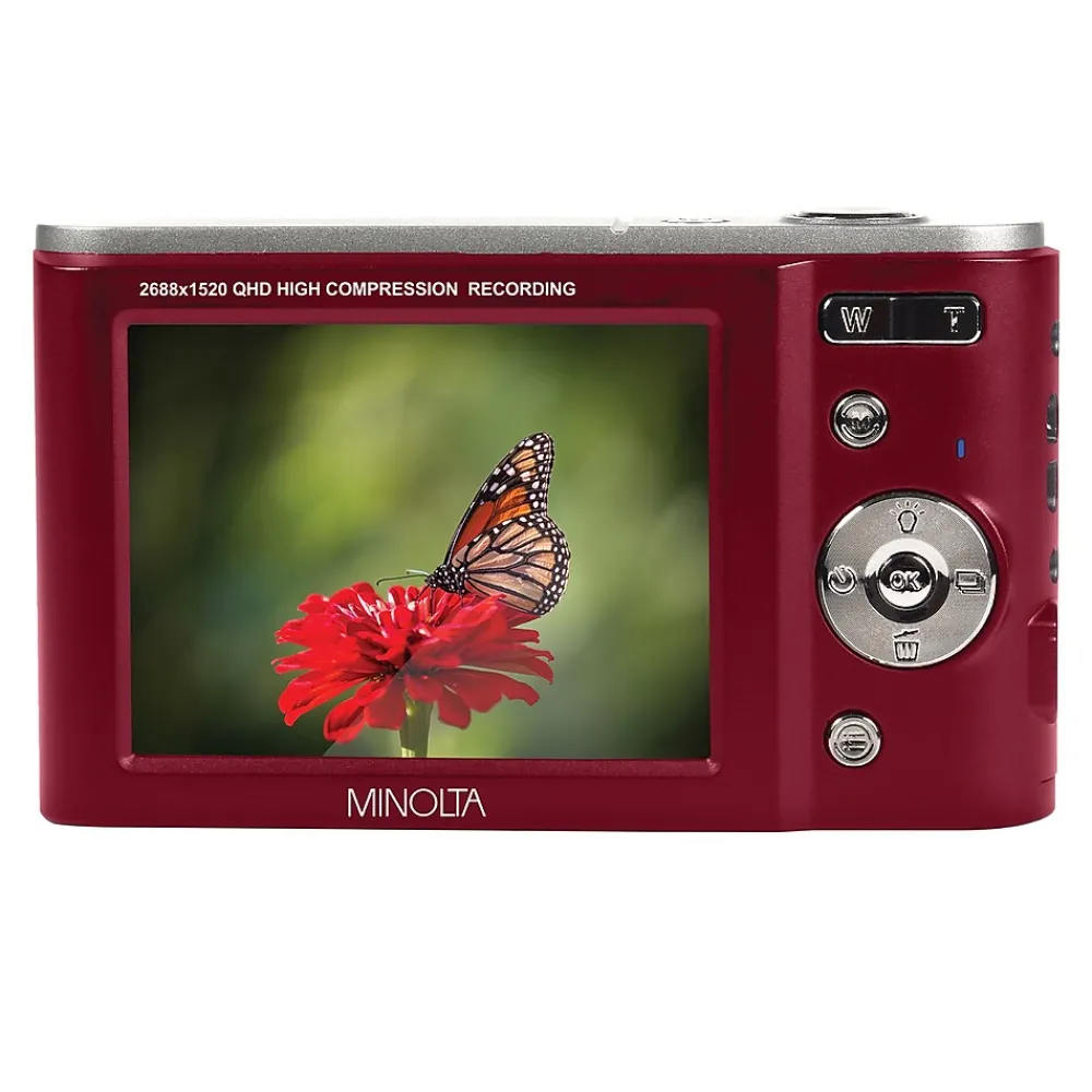 MINOLTA 44 MP Digital 2.7K Quad HD Camera, 16x Digital Zoom, Red (MND20-R)