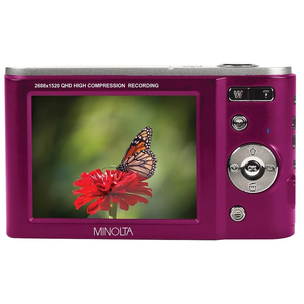 MINOLTA 44 MP/2.7K Quad HD Digital Camera with 16x Digital Zoom, Magenta (MND20-M)