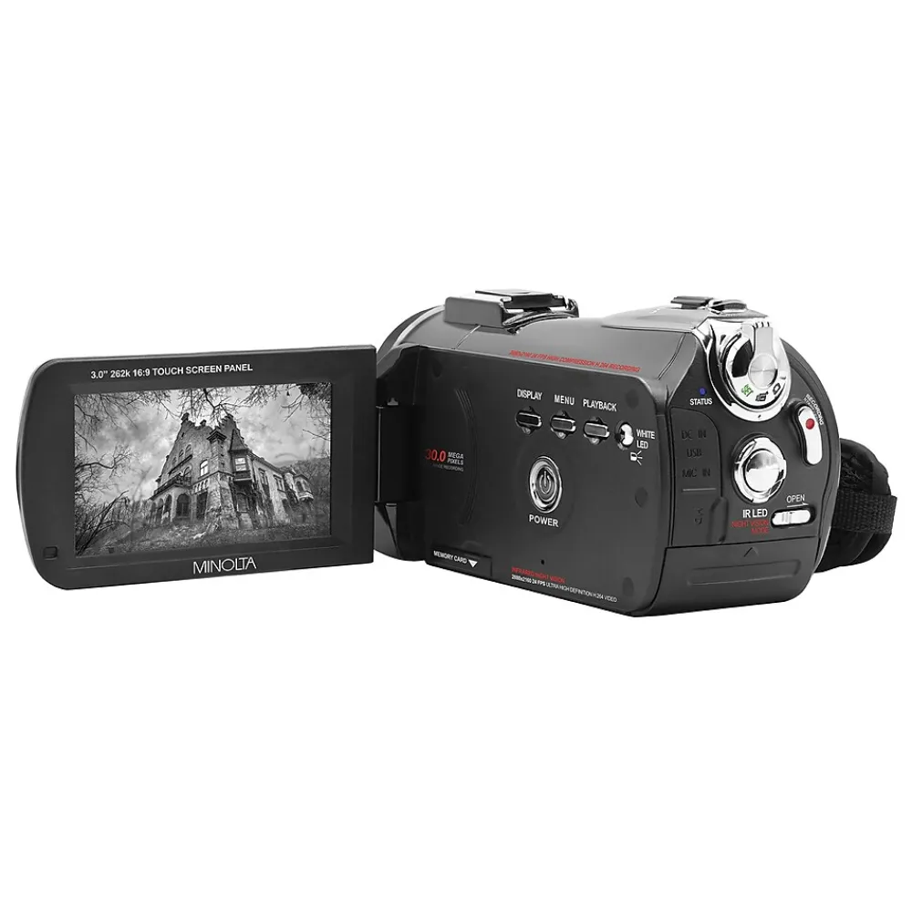 MINOLTA 4K Ultra HD IR Night Vision Video Camcorder with 16x Digital Zoom, Black (MN4K40NV)