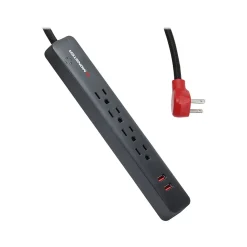 Monster 4-Outlet 2-USB Port Surge Protector, 6', Black/Red (2MNAC0947B0L2)