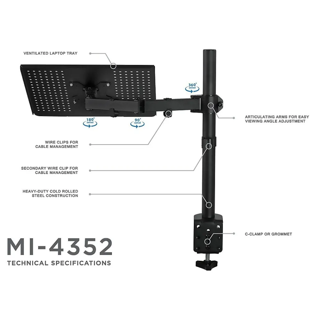 19" x 19" Steel Mount Laptop Desk Stand for 17" Laptops, Black (MI-4352LT)<Mount-It! Online