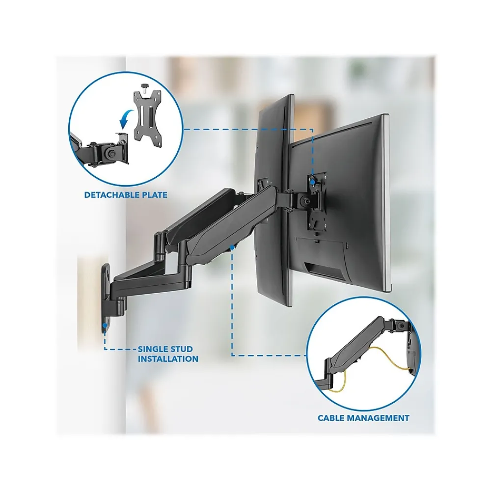New Mount-It! Adjustable Dual Monitor Wall Mount, Up to 32", Black (MI-1766B)