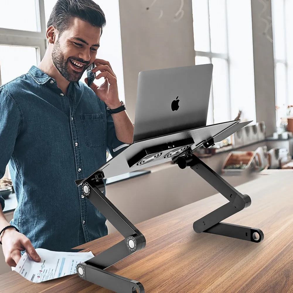 Adjustable Laptop Stand with Cooling Fans and Mouse Pad (MI-7211)<Mount-It! Hot