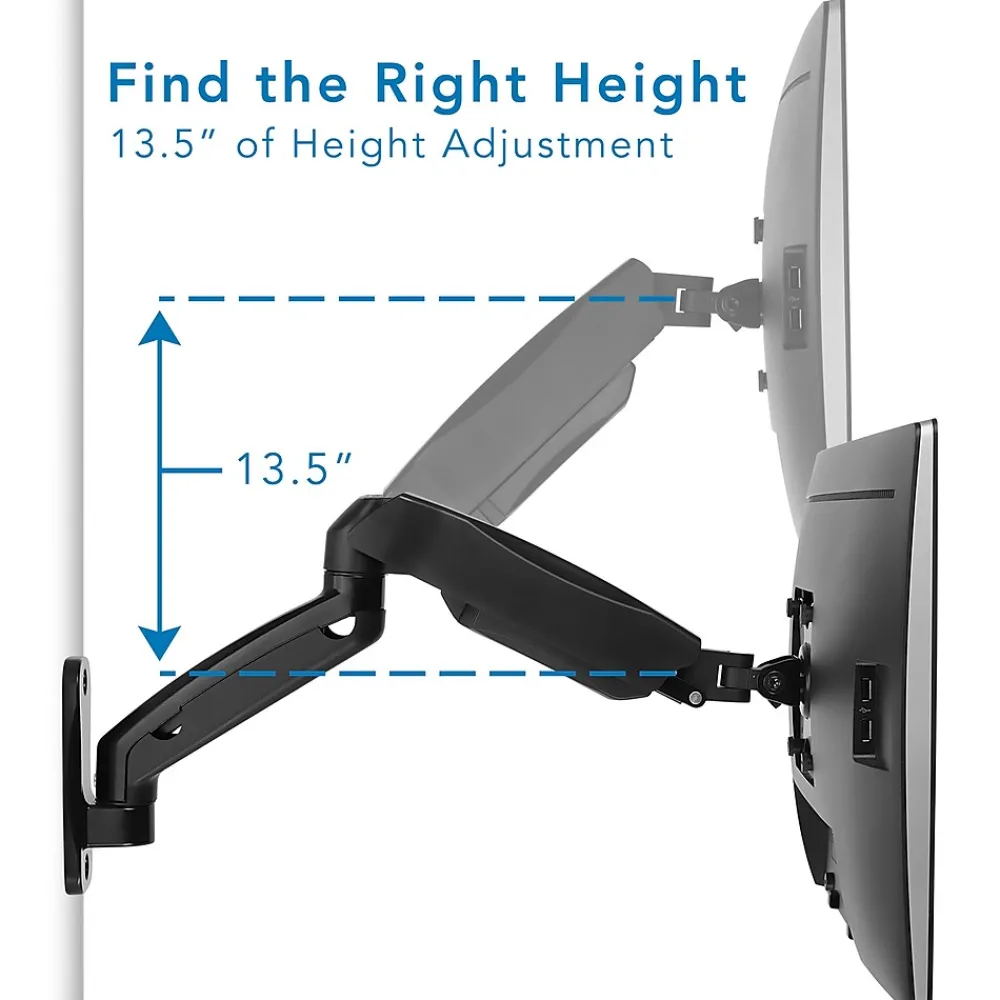 Clearance Mount-It! Height Adjustable Monitor Wall Mount Arm for 13" to 32" Monitors, Black (MI-765)