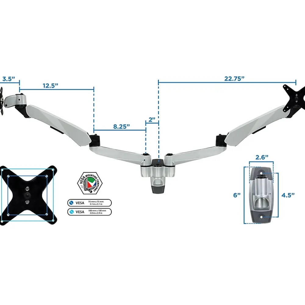 Sale Mount-It! Modular Dual Adjustable Monitor Arms, Up to 30" Monitors, Gray/Silver (MI-45114)