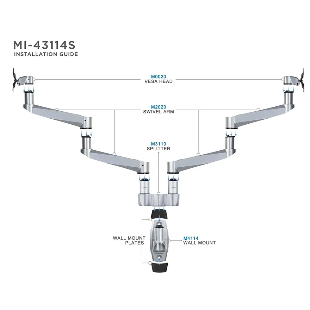 Discount Mount-It! Modular Dual Adjustable Monitor Arms, Up to 30" Monitors, Gray/Silver (MI-43114)