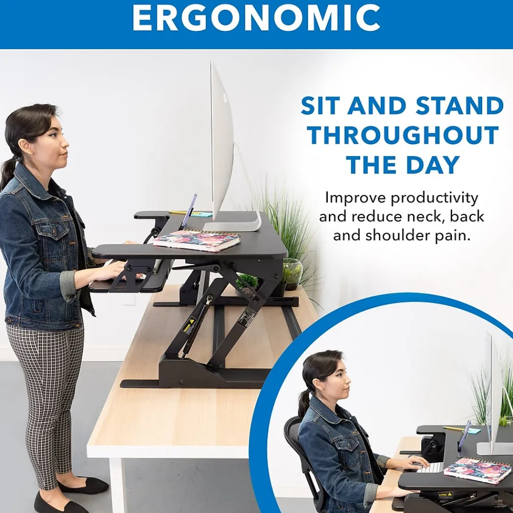Standing Desks*Mount-It! 36."W Rectangular Adjustable Standing Desk Converter, Black (MI-7926)