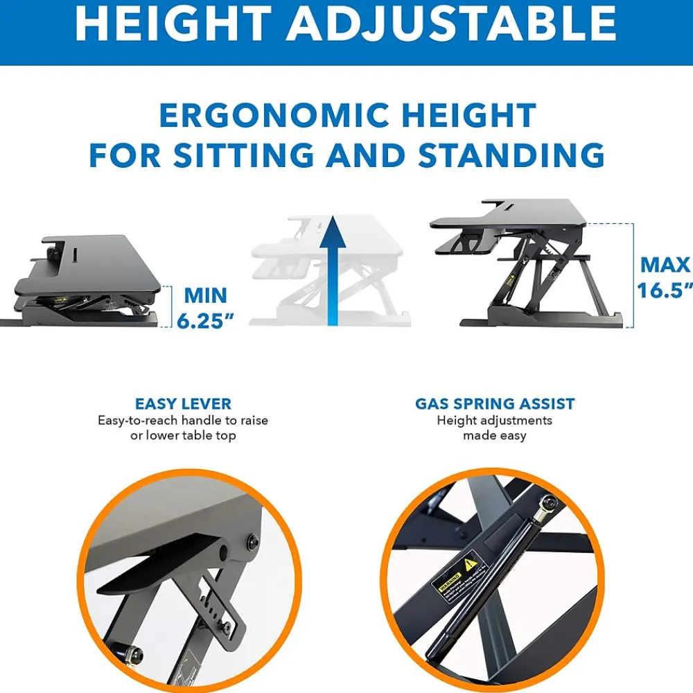 Standing Desks*Mount-It! 36."W Rectangular Adjustable Standing Desk Converter, Black (MI-7926)