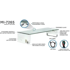 Discount Mount-It! Tempered Glass Height Adjustable Monitor Riser With 3 USB Ports, Up to 32