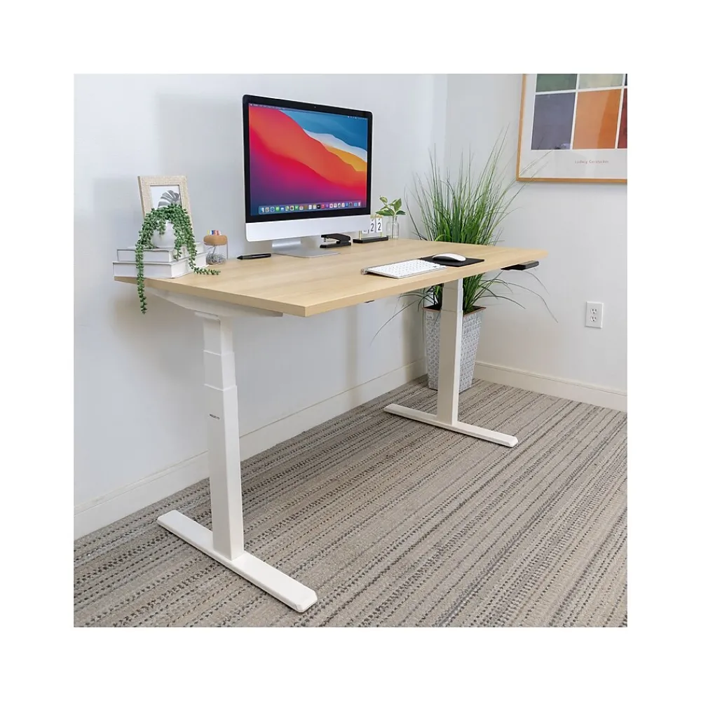 Standing Desks*Mount-It! Ultimate 55"W Electric Rectangular Adjustable Standing Desk, (MI-18077) Maple/White