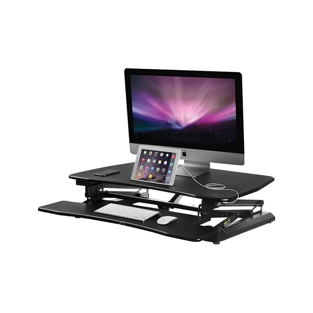 Standing Desks*Mount-It! 36"W Electric Adjustable Standing Desk Converter with USB Charging Port, Black (MI-7927E)