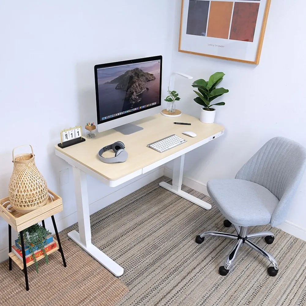 Standing Desks*Mount-It! 47"W Electric Adjustable Standing Desk, Maple/White (MI-15004)