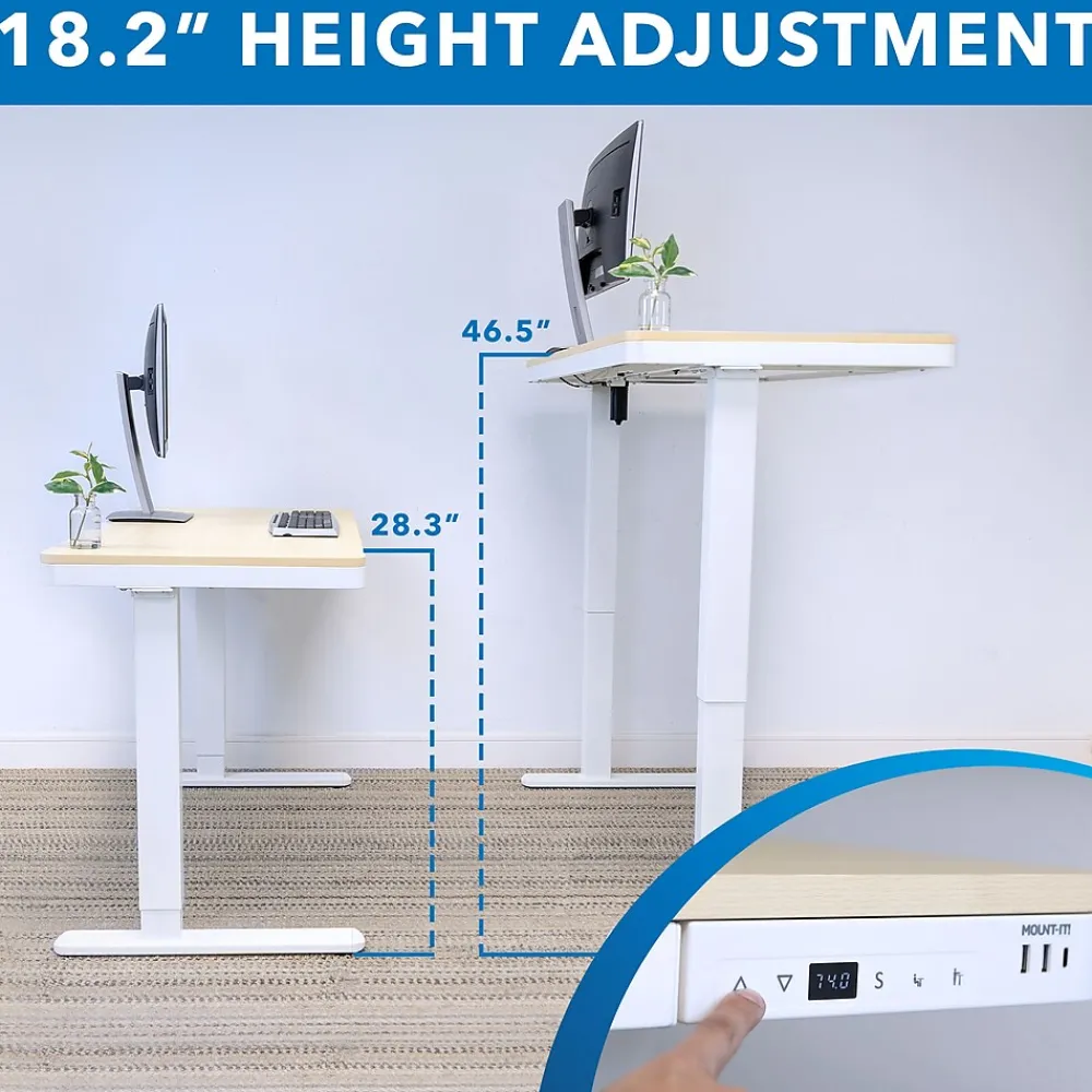 Standing Desks*Mount-It! 47"W Electric Adjustable Standing Desk, Maple/White (MI-15004)