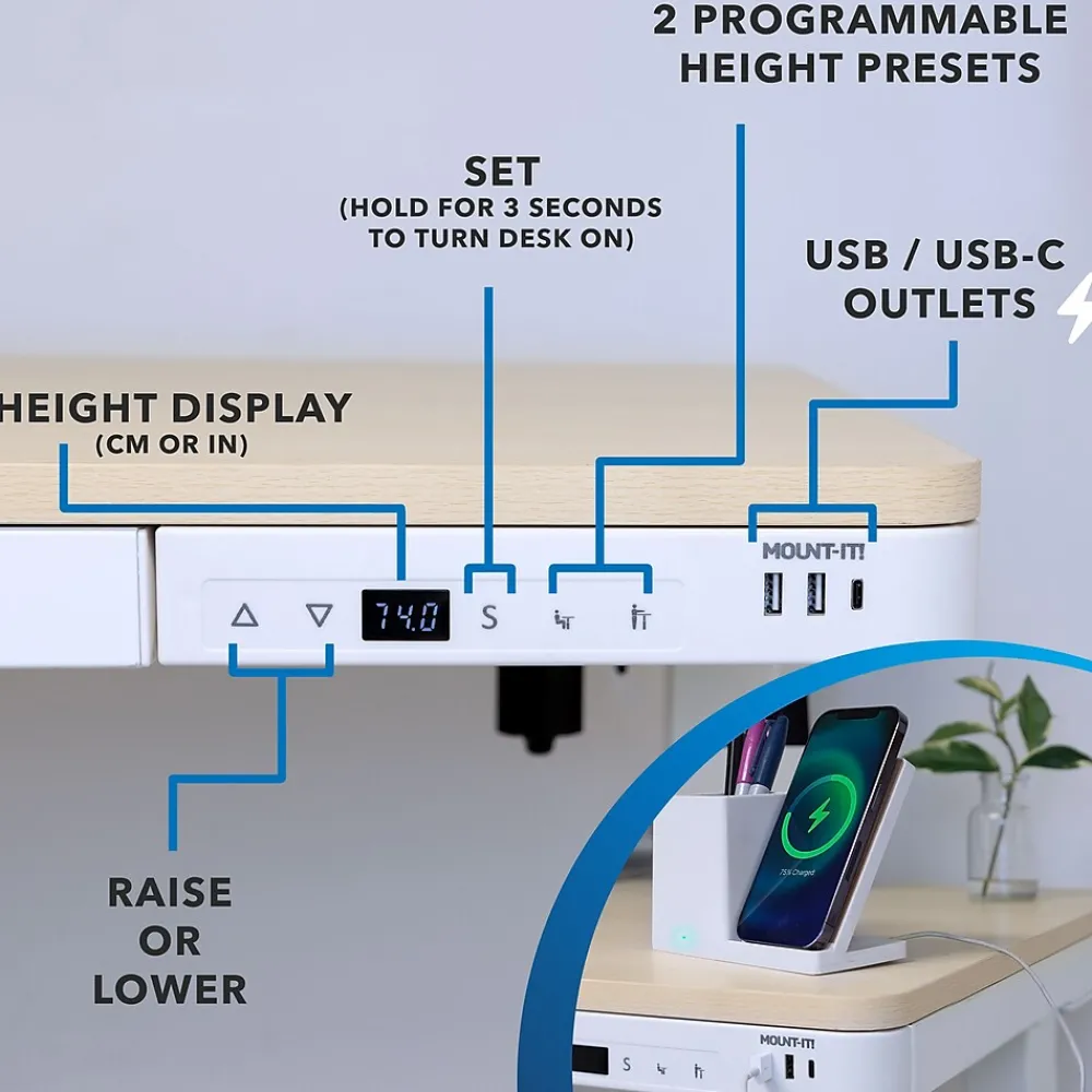 Standing Desks*Mount-It! 47"W Electric Adjustable Standing Desk, Maple/White (MI-15004)