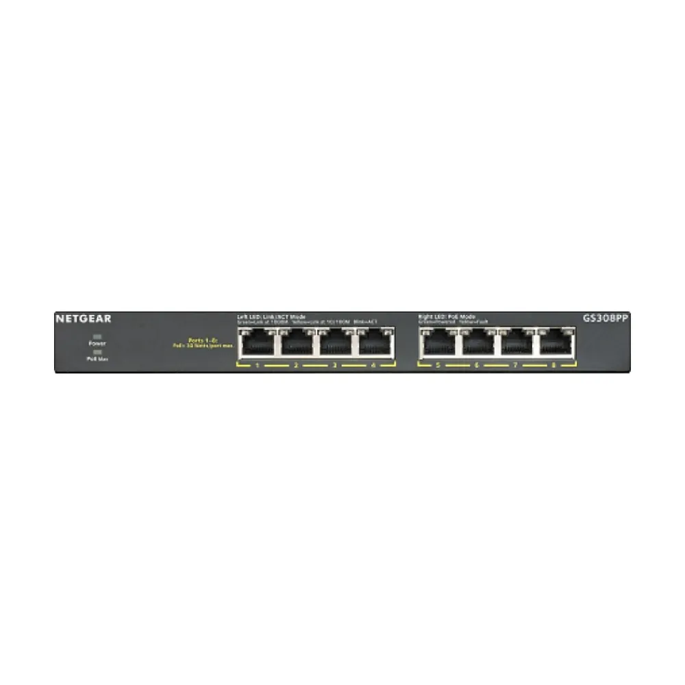 Online Netgear 300 Series 8-Port Gigabit Ethernet PoE Unmanaged Switch, 10/100/1000 Mbps, Black (GS308PP-100NAS)