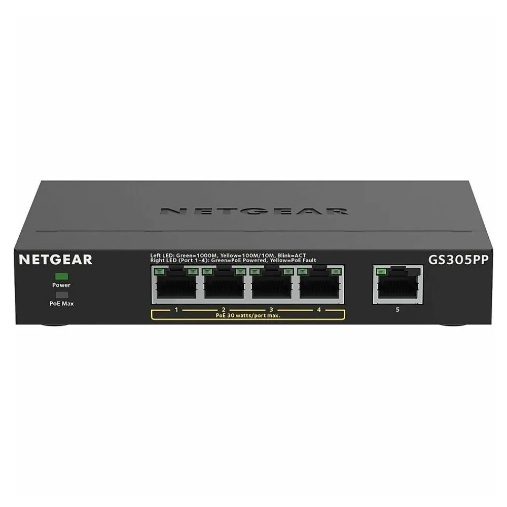 Discount Netgear GS305PP 5-Port Gigabit Ethernet PoE+ Unmanaged Switch, Black (GS305PP-300NAS)
