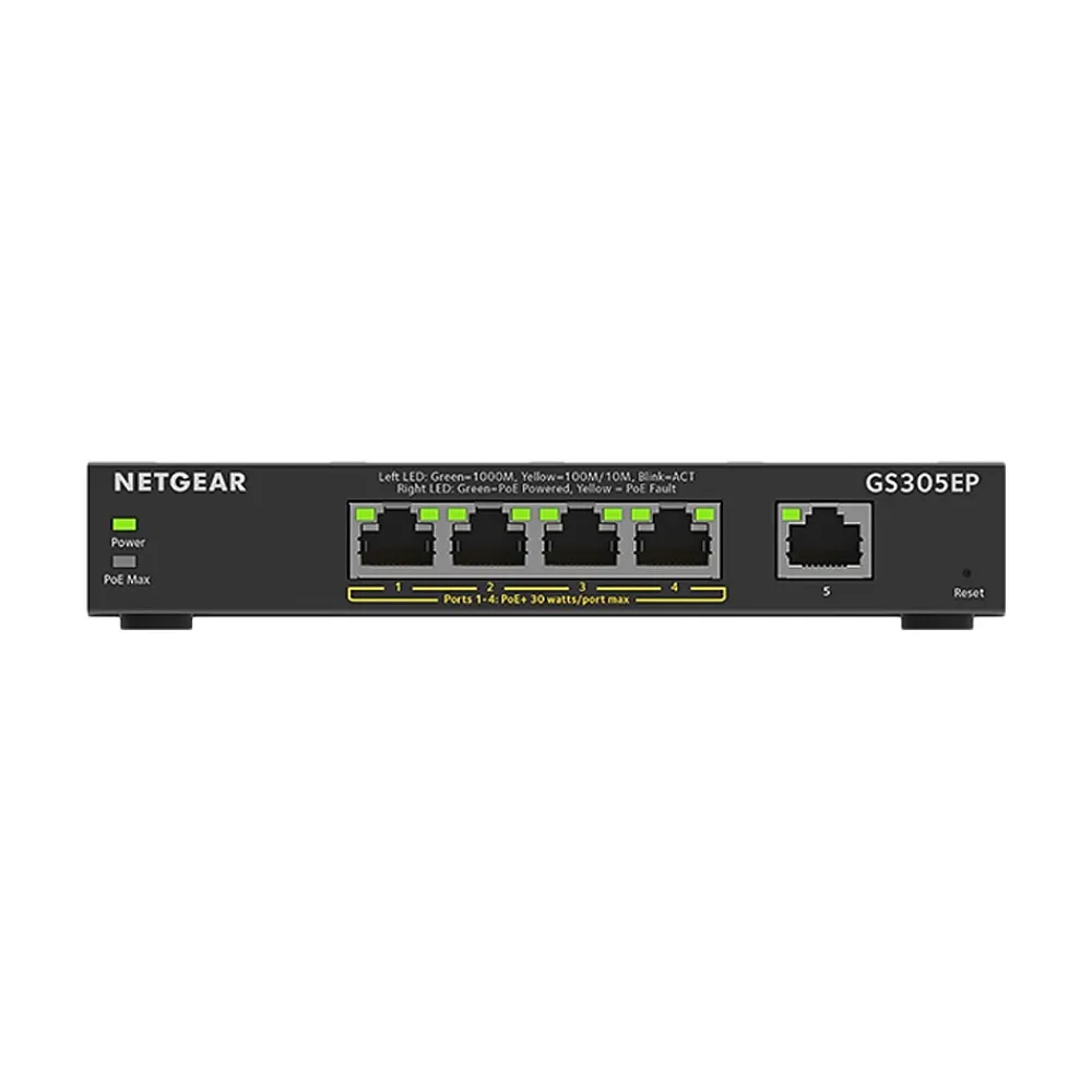 Online Netgear Plus 5-Port Gigabit Ethernet Managed Switch, 10/100/1000 Mbps, Black (GS305EP-100NAS)