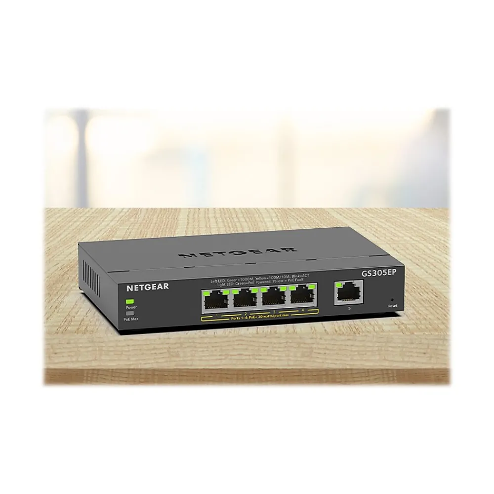 Online Netgear Plus 5-Port Gigabit Ethernet Managed Switch, 10/100/1000 Mbps, Black (GS305EP-100NAS)