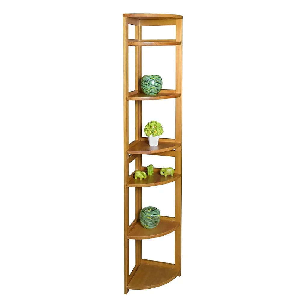 Bookcases*Niche Flip Flop 5 Shelf 67"H Corner Folding Bookcase, Medium Oak (FFC6712MO)