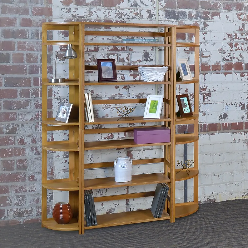 Bookcases*Niche Flip Flop 5 Shelf 67"H Corner Folding Bookcase, Medium Oak (FFC6712MO)