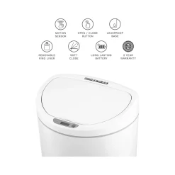 Plastic Sensor Trash Can, 2.1-Gallon, White (DZT-8-29)<Nine Stars Sale