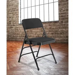 Folding & Stacking*National Public Seating NPS 2300 Series Fabric Padded Triple Brace Double Hinge Premium Folding Chairs, Midnight Black/Black, 4 Pack (2310/4)
