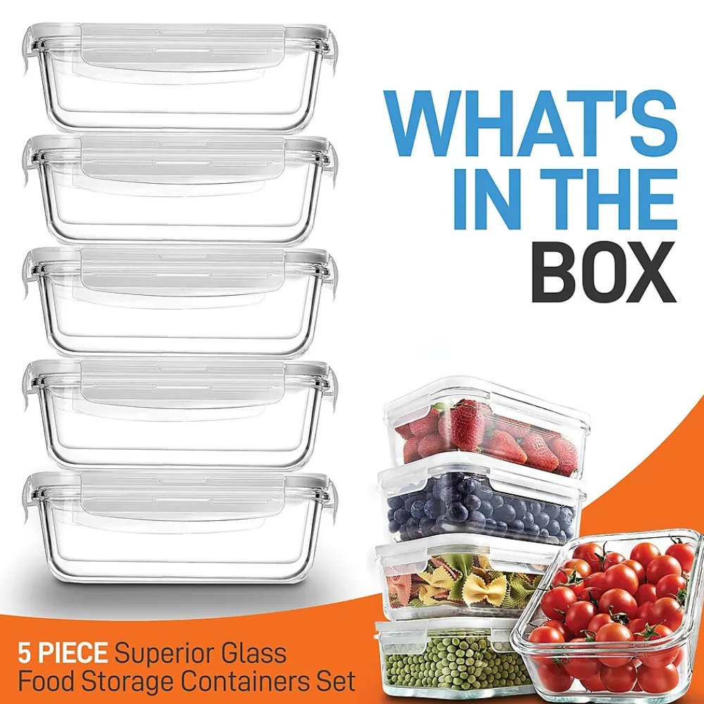 Nutrichef Stackable Borosilicate Glass Food Storage Containers Set, 10-Piece (NCCLX5)
