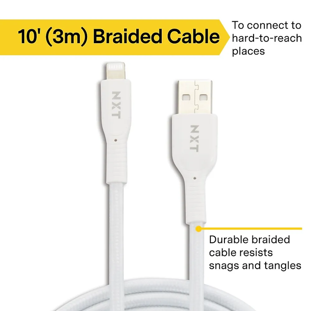 ™ 10 Ft. Braided Lightning to USB Cable, White (NX60463)<NXT Technologies Discount