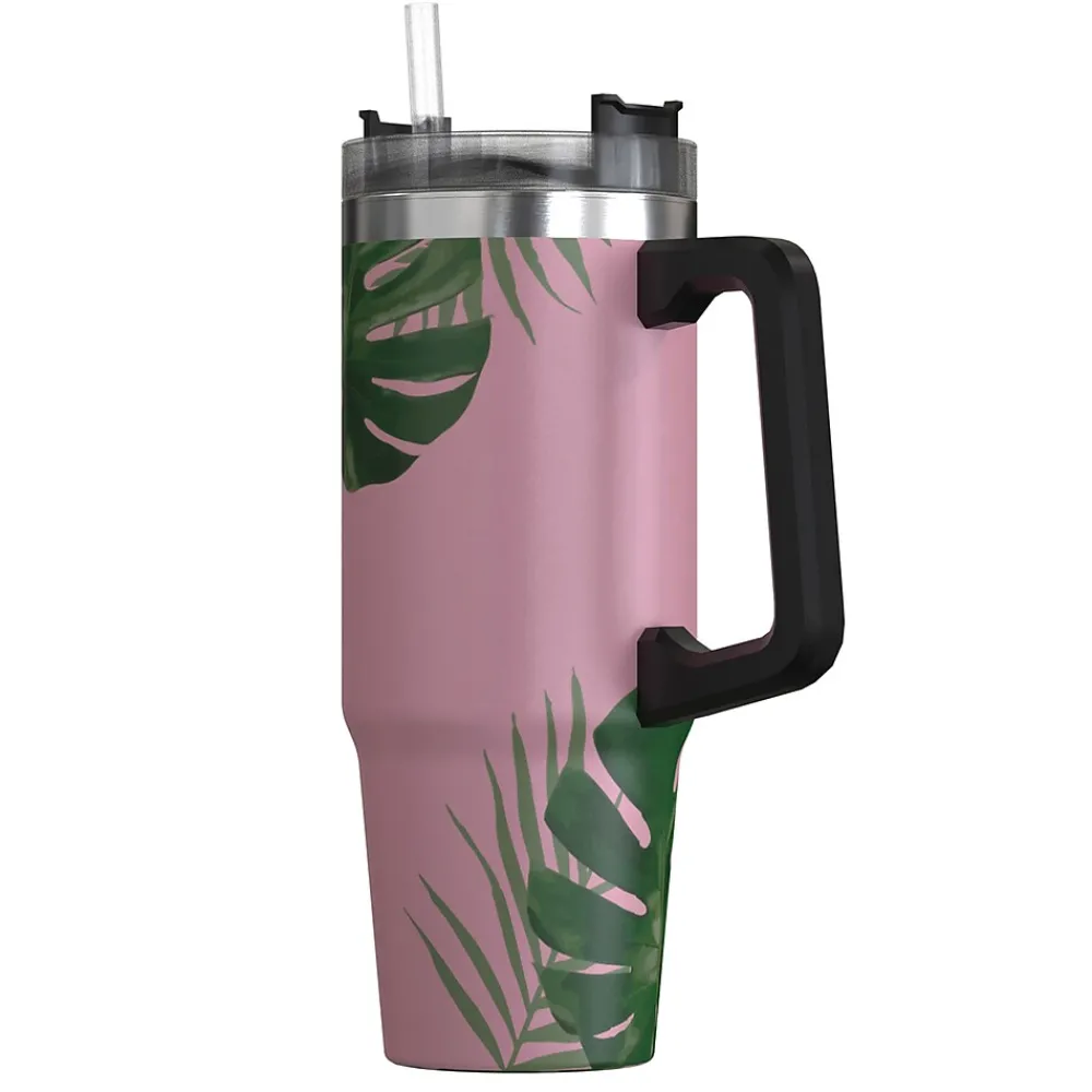Stainless Steel Double-Walled Vacuum Insulated Tumbler with Straw, 30 oz., Tropical Pink (OUTD9225)<Outdoors Professional New