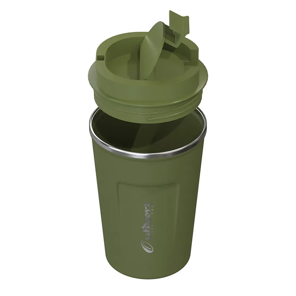 Stainless Steel Double-Walled Vacuum-Insulated Coffee Cup, 12.8 oz., Olive Green (OUTD9423)<Outdoors Professional Hot
