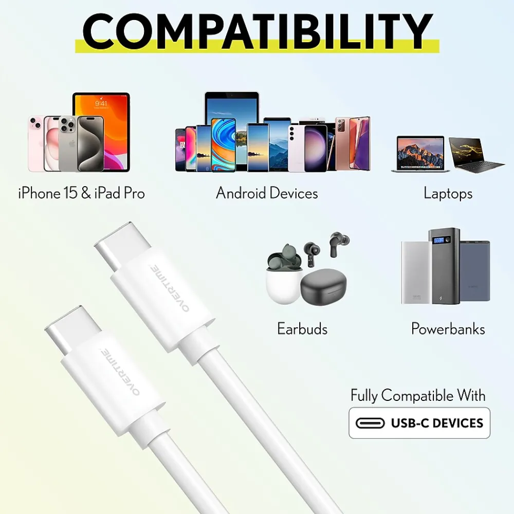 USBC Certified Charging Cables USB-C to USB-C Charging Cable, 6 ft., White, 3/Pack (MFIBLACK10FT)<Overtime Clearance
