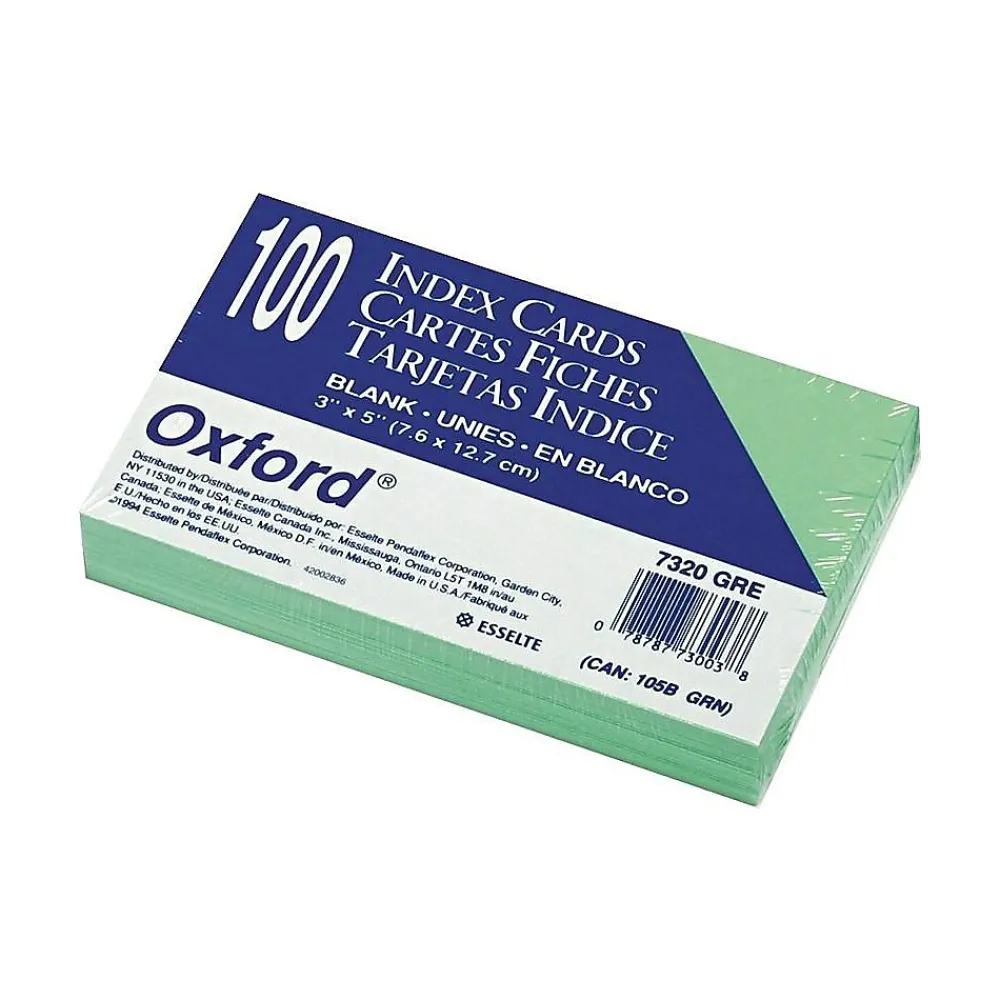 Index Cards*Oxford 3" x 5" Index Cards, Blank, Green, 100/Pack (7320GRE)