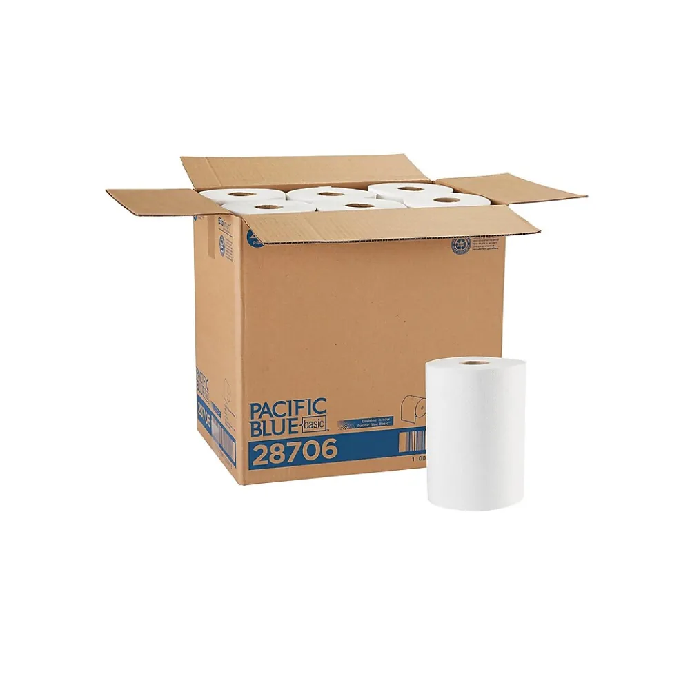 Pacific Blue Basic Recycled Hardwound Paper Towels, 1-ply, 350 ft./Roll, 12 Rolls/Carton (28706)