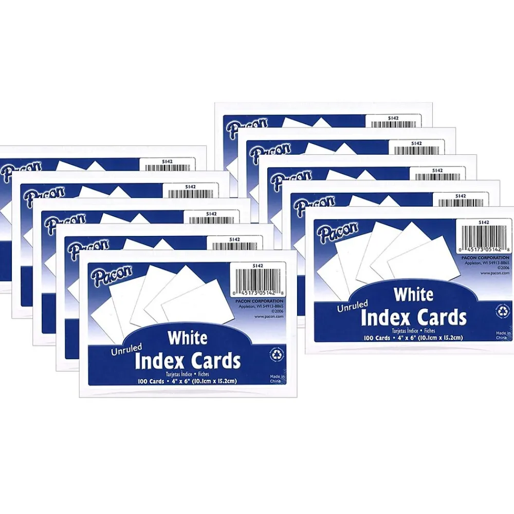 Index Cards*Pacon ® 4" x 6" Index Cards, Blank, White,100/Pack, 10 Packs/Bundle (PAC5142-10)
