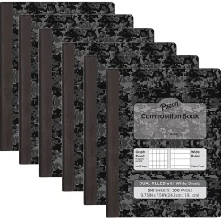 Composition Notebooks|Pacon Composition Notebooks, 9.75" x 7.5", Graph Ruled, 100 Sheets, Black, 6/Bundle (PACMMK37164-6)