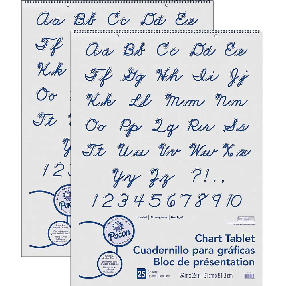 Easel Paper Pads*Pacon Unruled Cursive Cover Chart Tablet Easel Pad, 24" x 32", White, 25 Sheets/Pad, Pack of 2 (PAC74510-2)
