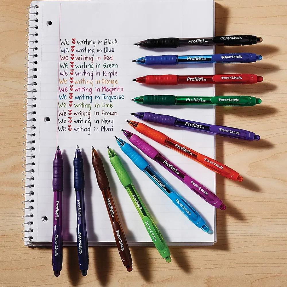 Pens|Paper Mate Profile Retractable Ballpoint Pen, Bold Point, Blue Ink, 4/Pack (89472)