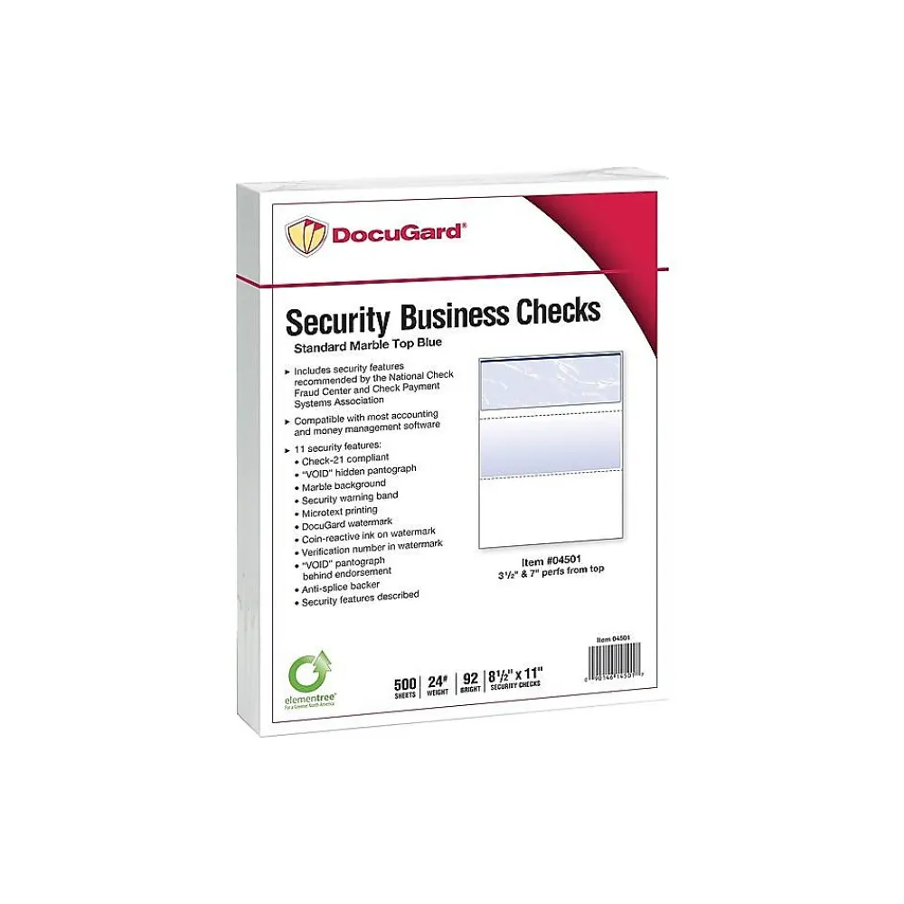 Security & Carbon*Paris DocuGard Standard 8.5" x 11" Security Check On Top, 24 lbs., Blue, 500 Sheets/Ream, 2500/Carton (04501)