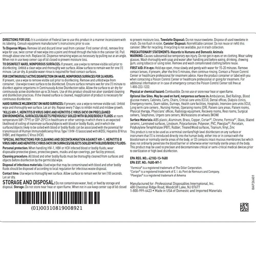Sani-24 Disinfecting Wipes, 160 Wipes/Container (P26672)<PDI