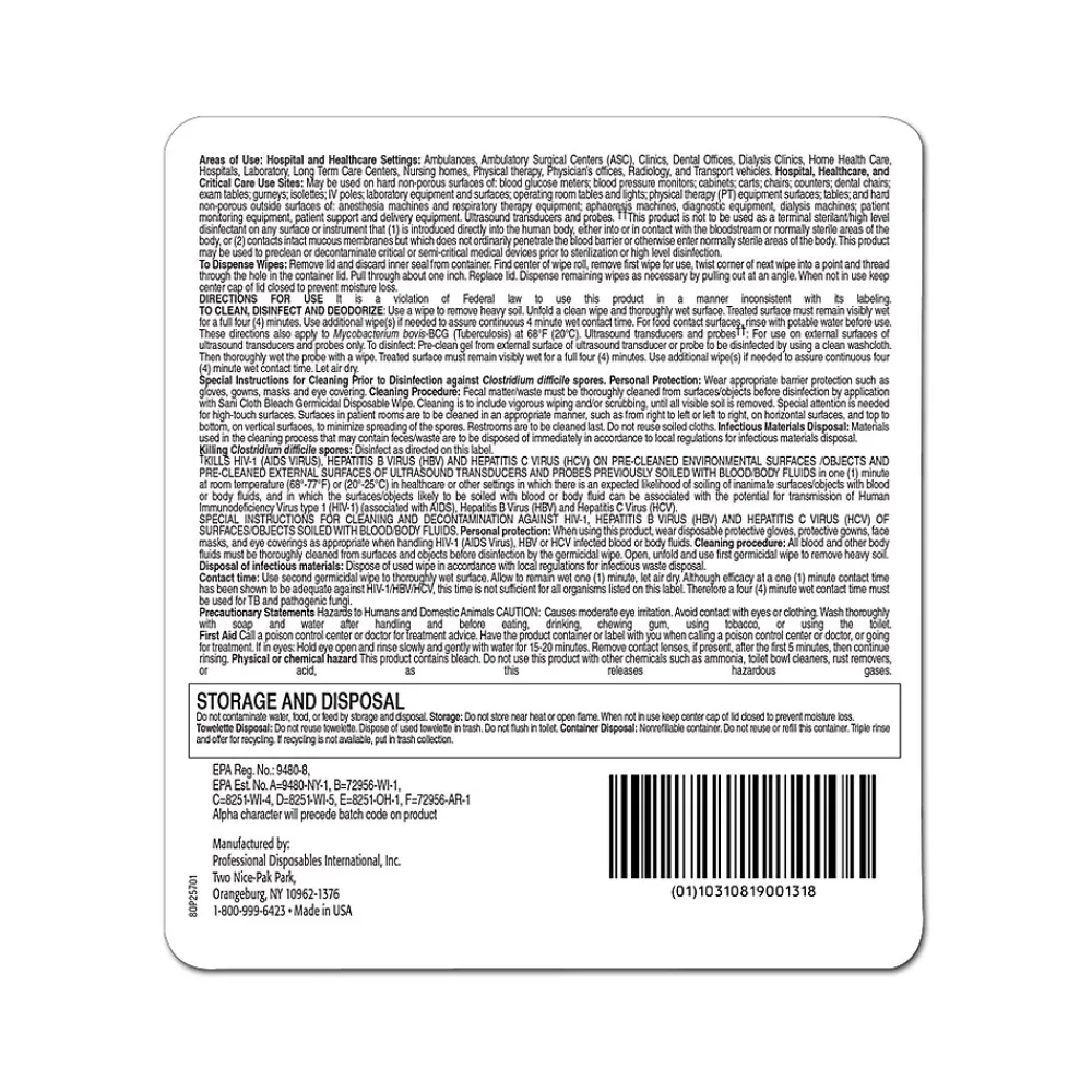 Sani-Cloth Disinfecting Wipes, 65/Canister, 6 Canisters/Carton (P25784CT)<PDI Best
