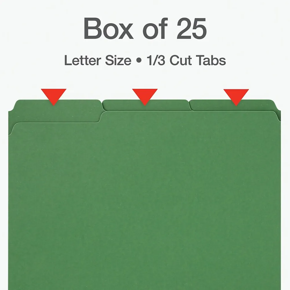 File Folders|Pendaflex Recycled File Folder, 1/3-Cut Tab, Letter Size, Green, 25/Box (1007009)