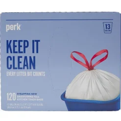 ™ 13 Gallon Kitchen Trash Bag, 28" x 24", Low Density, 0.9 mil, White, 120 Bags/Box, 3 Boxes/Carton (PK56750CT)<Perk Discount